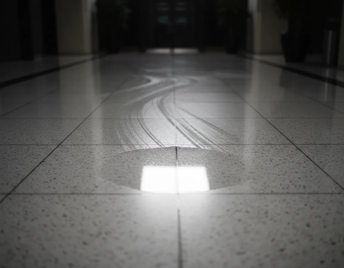 Wet floor surface that appears clean and glossy