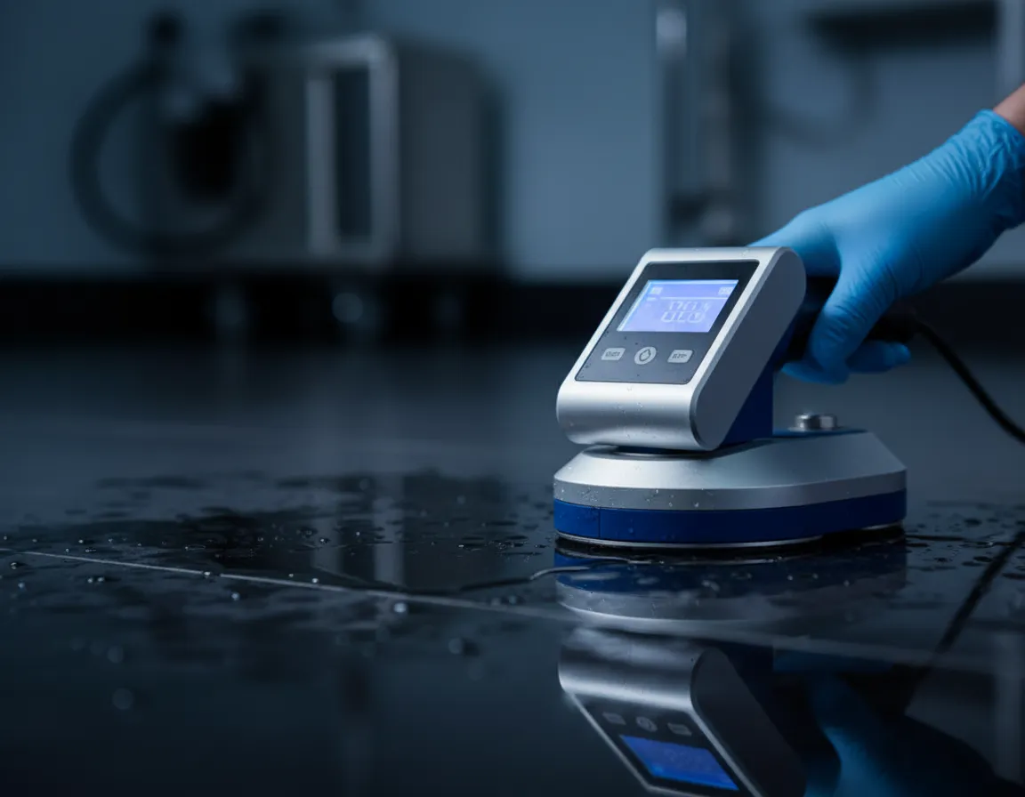 Instrument reading showing DCOF value for the same wet floor