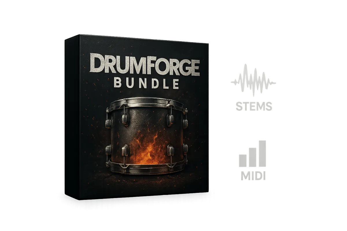 DrumForge Bundle product spread showing all included assets.