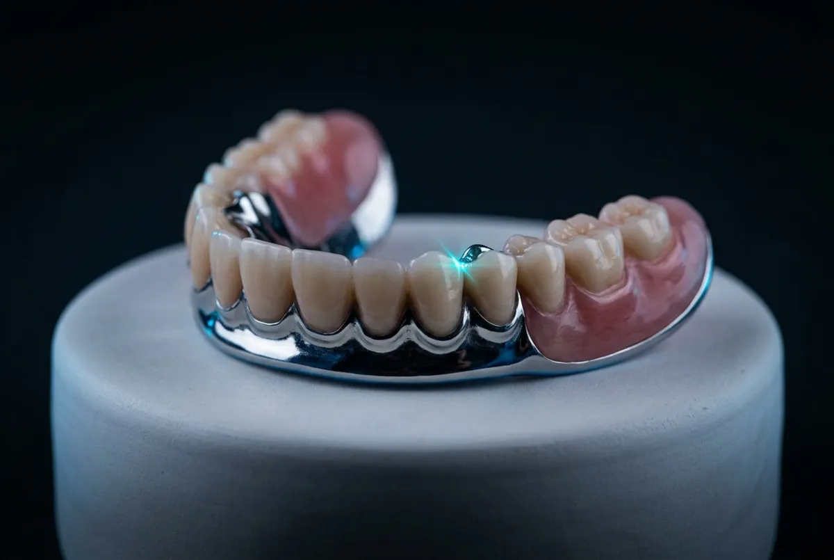 Custom-fitted modern denture prosthetic displayed with precision finish