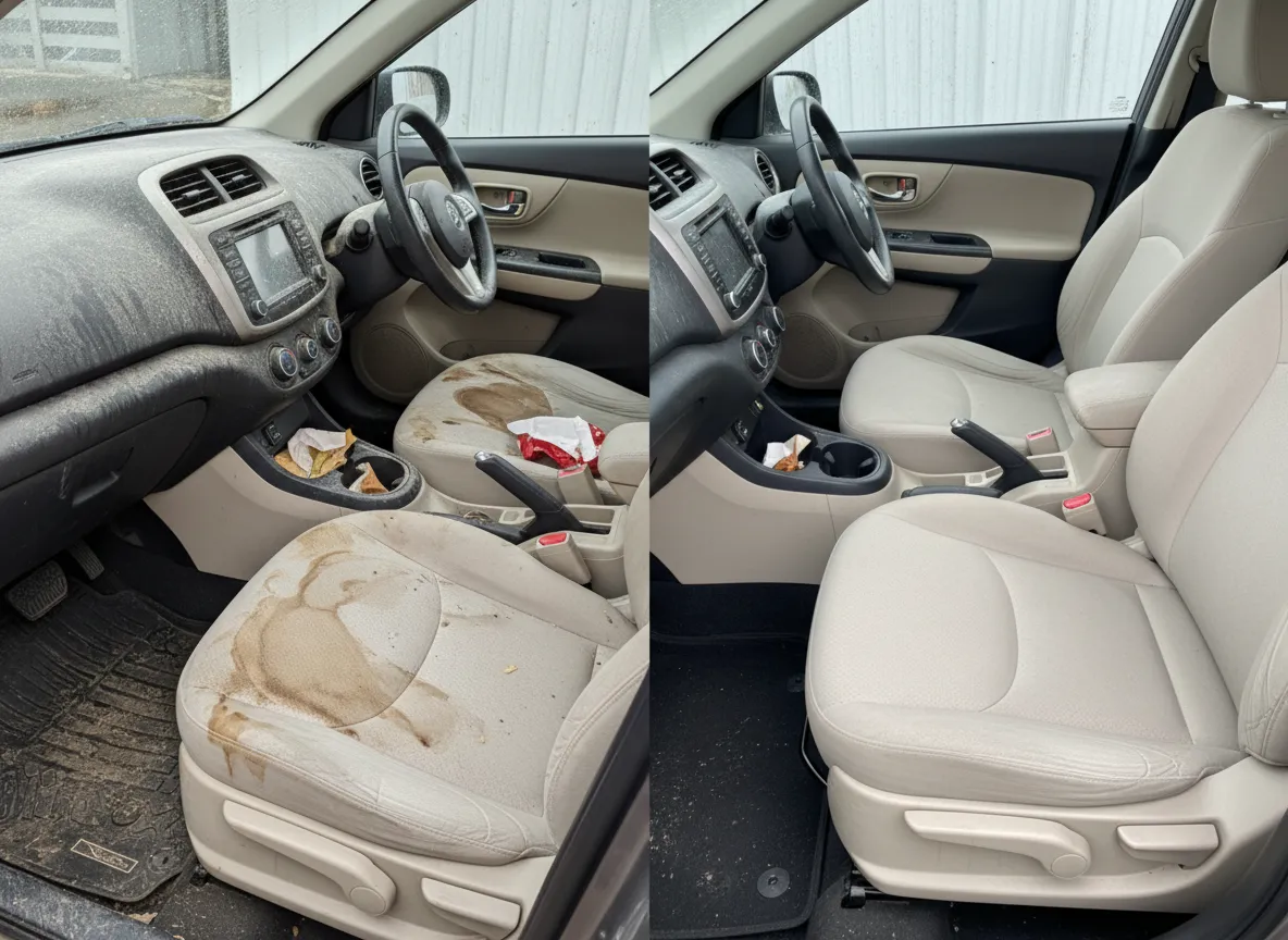 Before and after interior vacuum extraction and detailing
