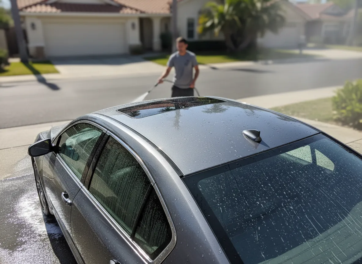 Luxe Detailing maintenance wash in Costa Mesa driveway