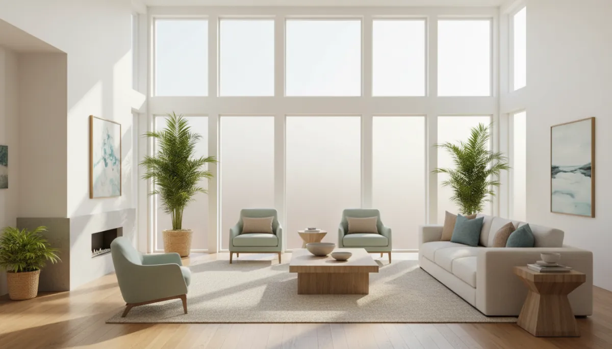 Sunlight on residential living room windows with window tint installed