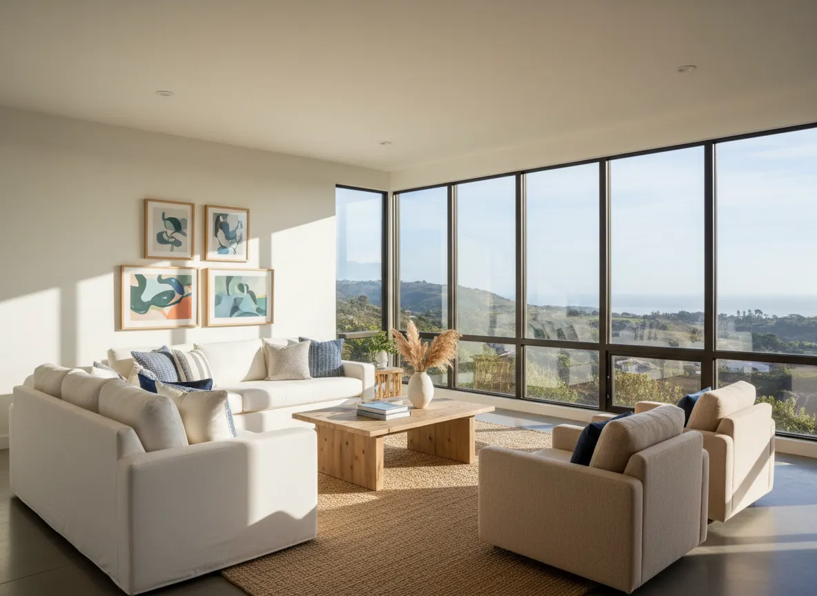 Bright living room with residential window tint installed