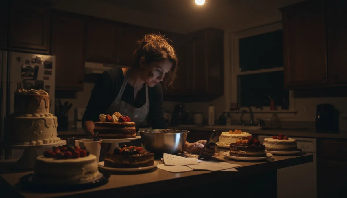 Cake maker working late after hours with incoming calls