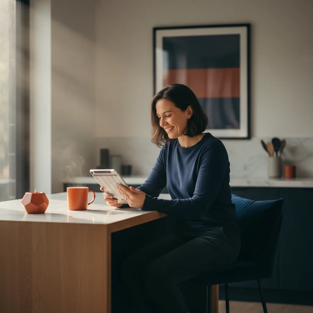 Person reviewing a document with relief