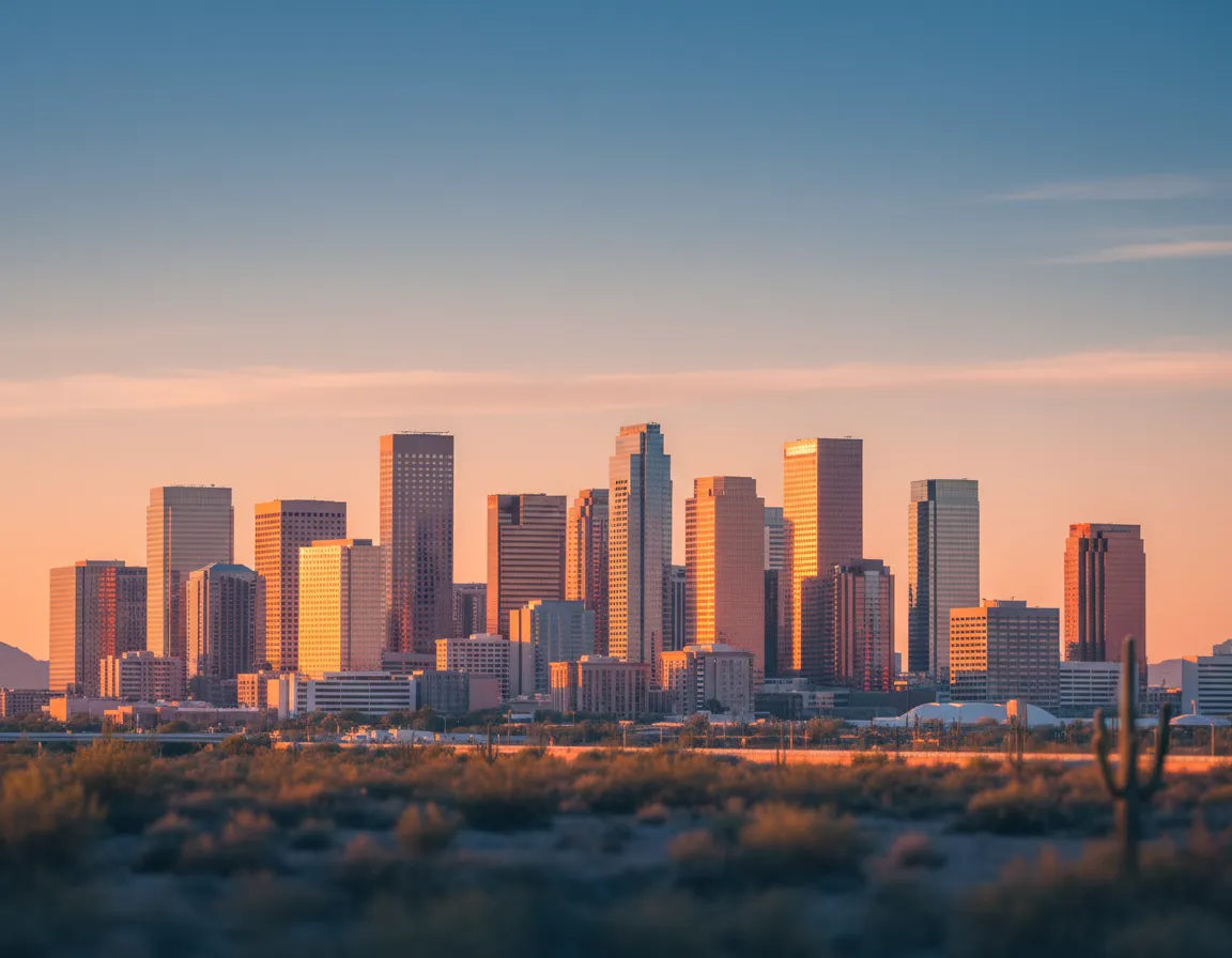 Phoenix, Arizona skyline at sunset representing local excess proceeds counsel