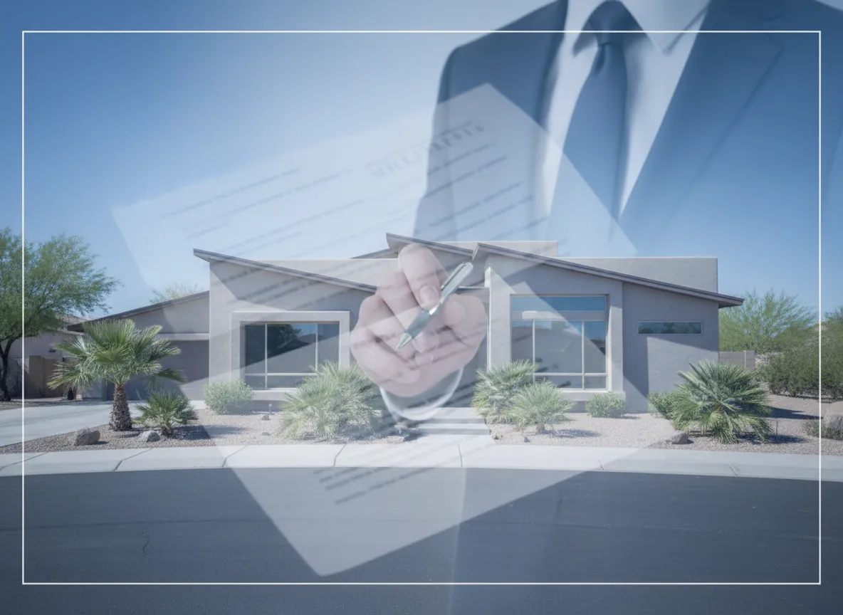 Illustration of Arizona home and legal documents representing excess proceeds after trustee sale