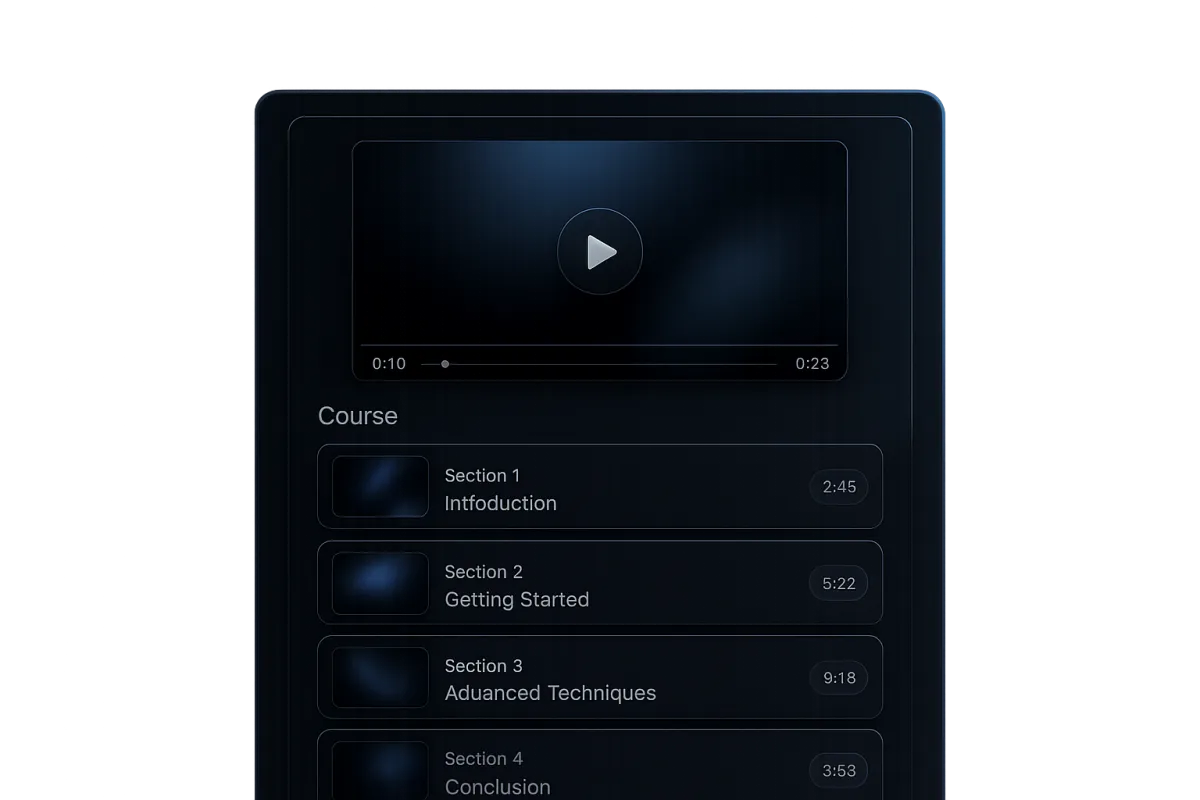 Dashboard de cursos de Facebook Ads y SEO para médicos, interfaz oscura estilo Apple