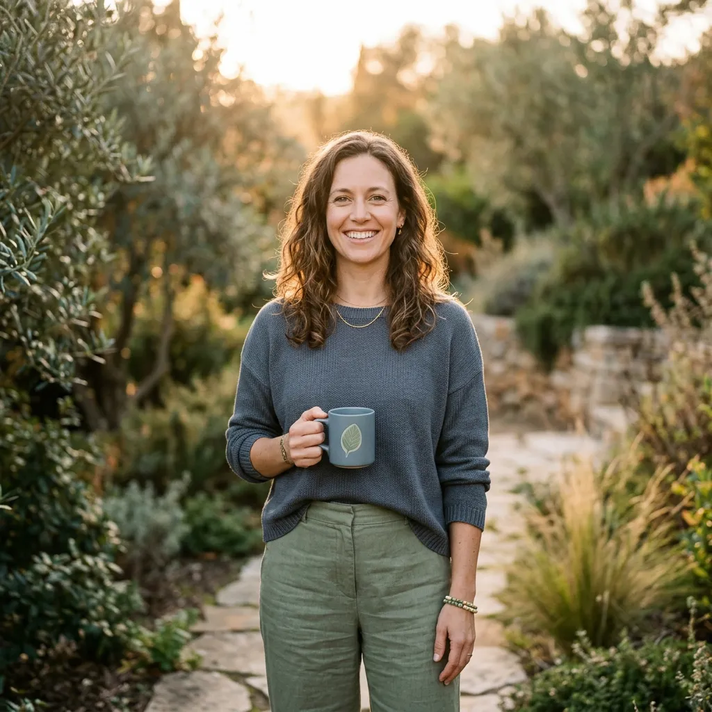 Woman experiencing sustained calm vitality outdoors in natural sunlight