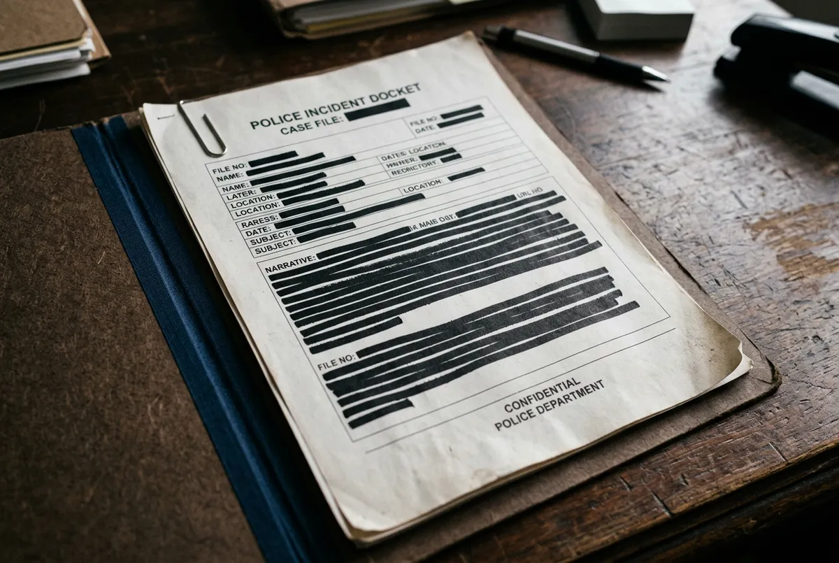 Redacted official SAPS police docket registration document