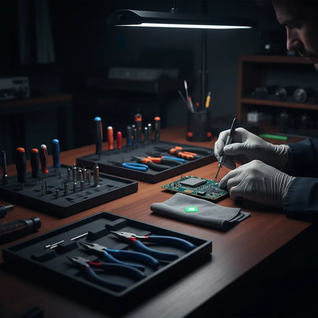Technician repairing equipment