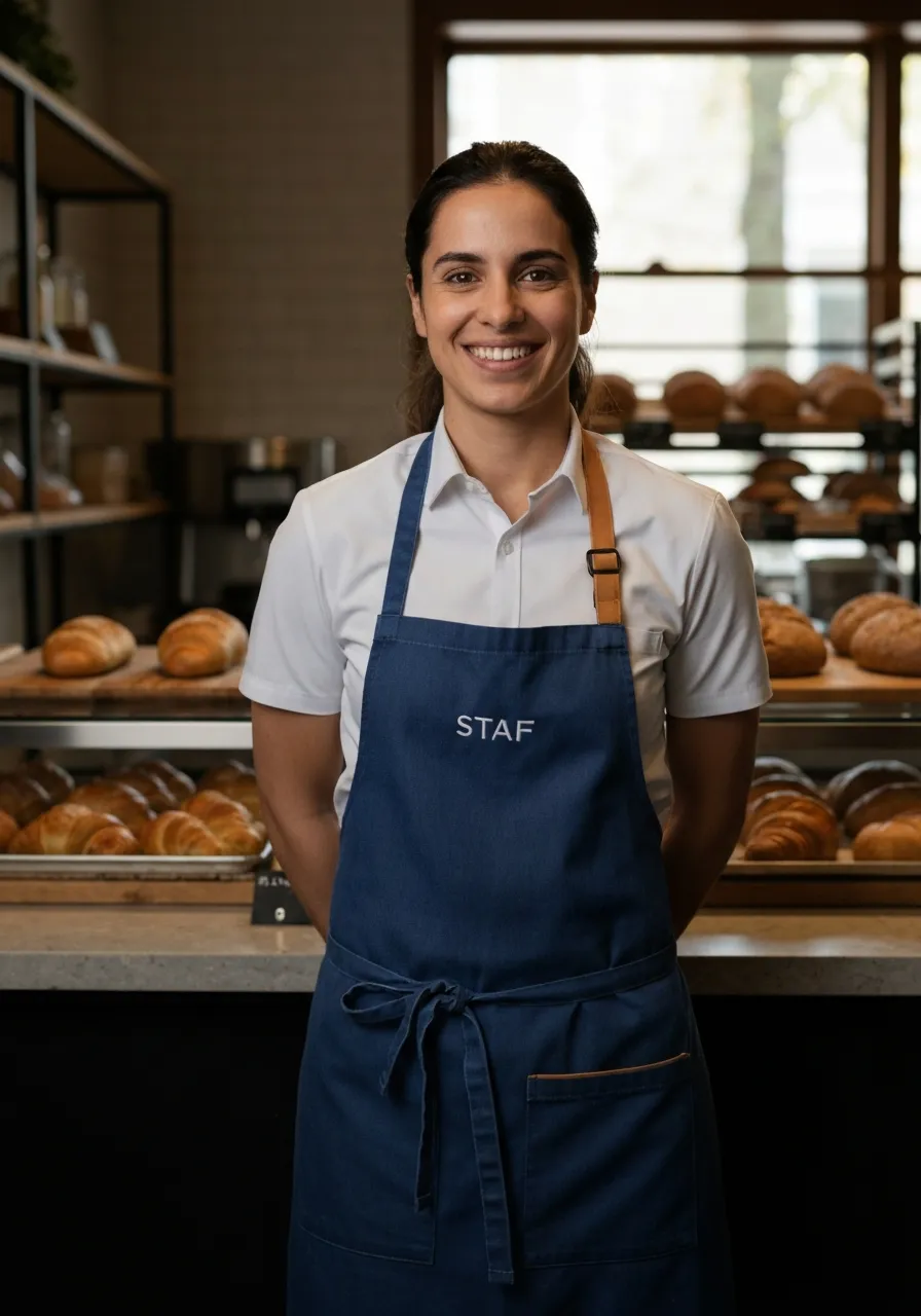 Local bakery owner smiling outside their bustling shop