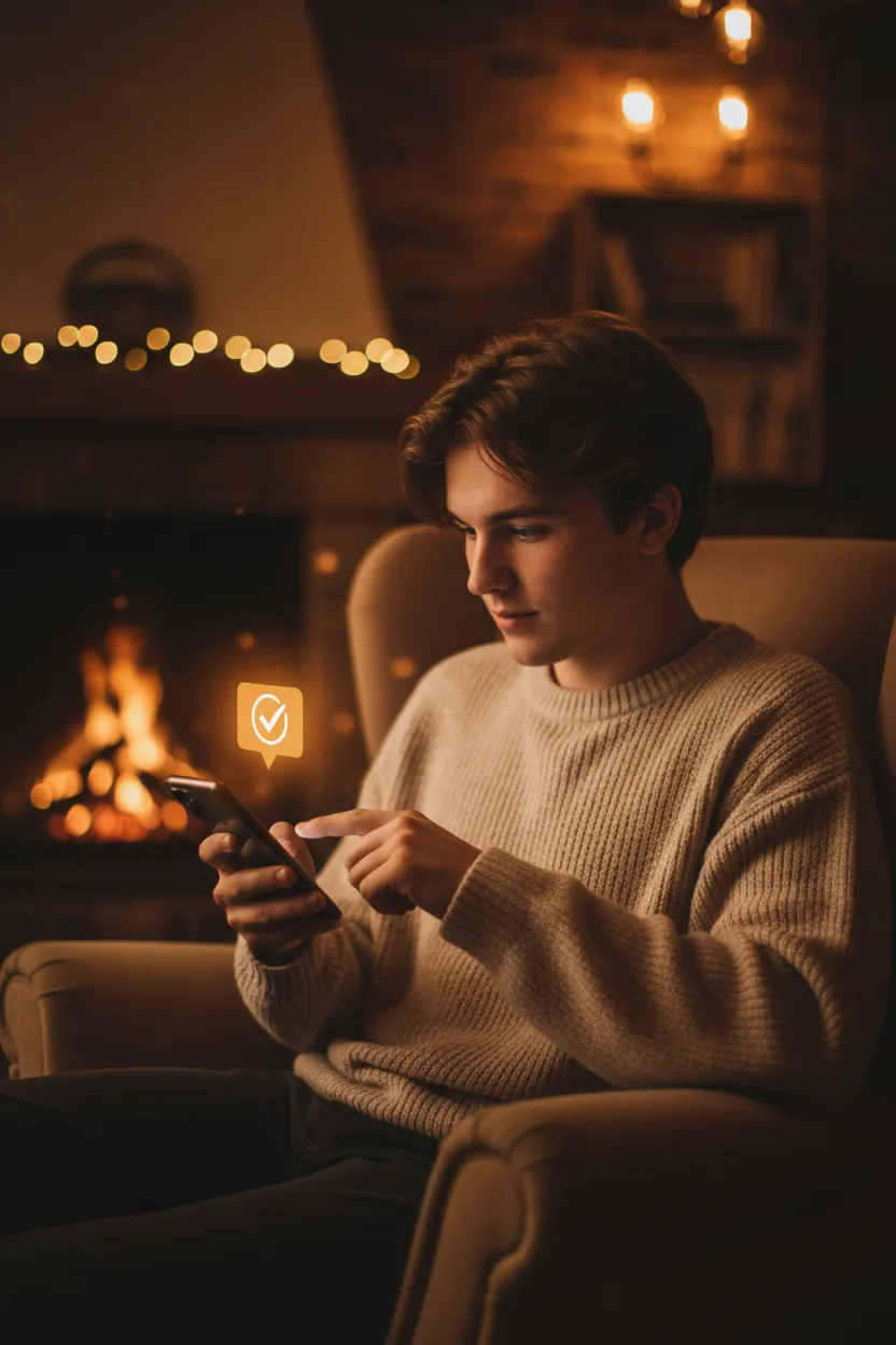 Student on mobile device with conversion notification, 2:3 tile