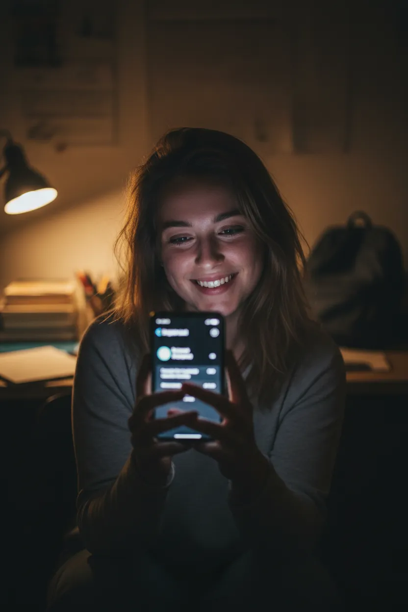 Student selfie holding payout notification screenshot, 2:3 tile
