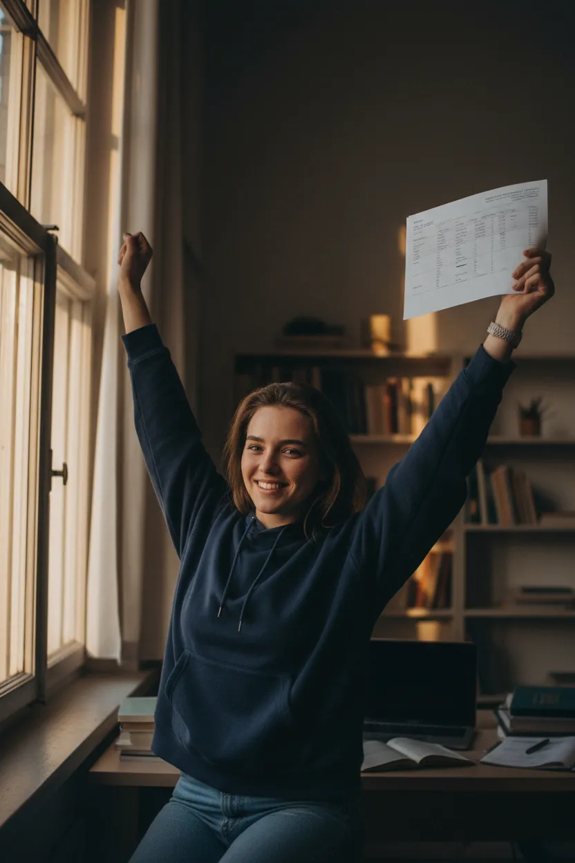 Student celebrating results, candid and trustworthy portrait video thumbnail