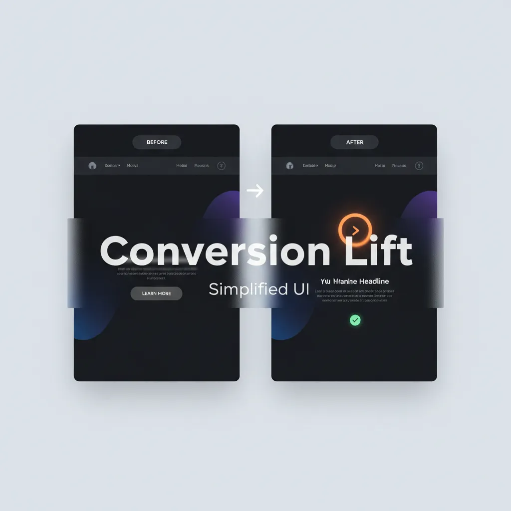 Before/after screenshot pair showing landing page conversion improvements, 1:1 tile