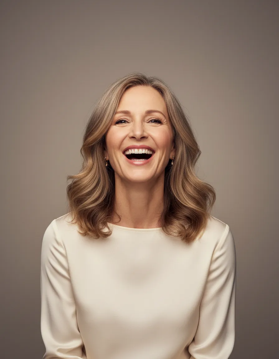 Elegant portrait of a woman in her 50s in soft studio light