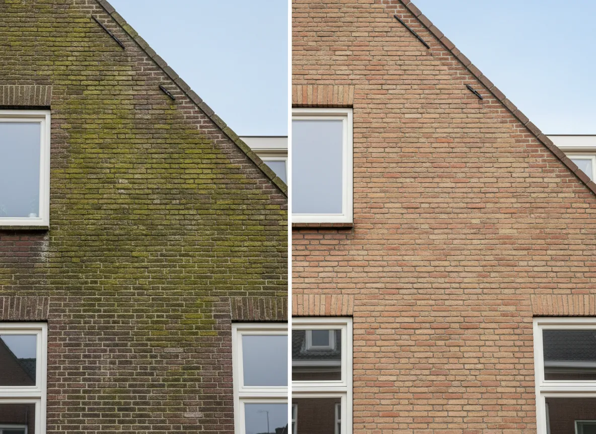 Voor en na gevelreiniging bij een woning