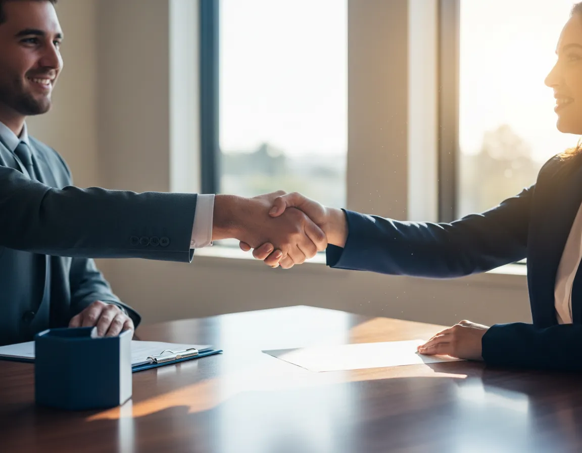 Fast mortgage closing handshake in Corona