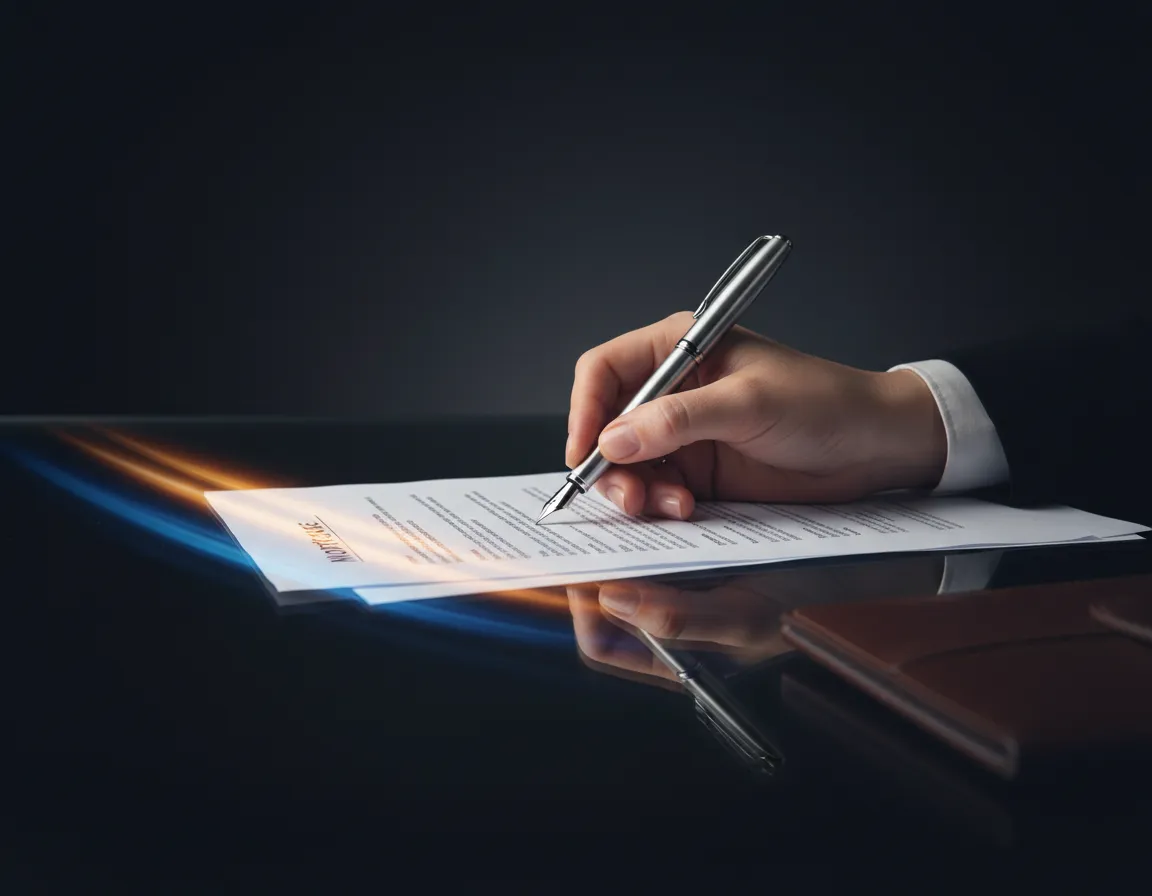 Signing closing documents for a new home