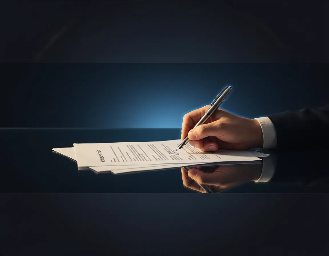Signing closing documents for a new home