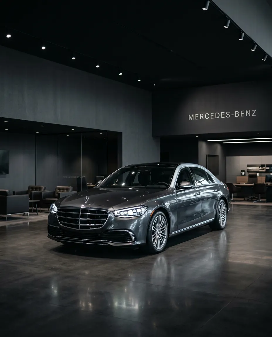 Pristine corporate showroom and luxury automotive consulting environment