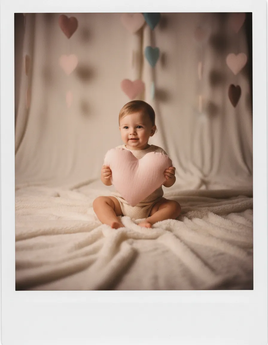 Valentine themed portrait sample in a white polaroid-style frame