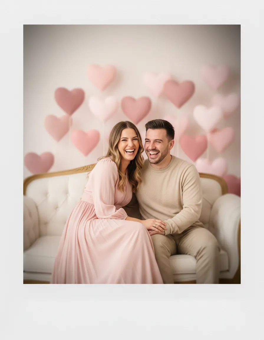 Romantic couple portrait sample in a polaroid frame