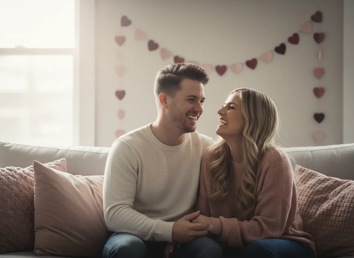 Couple laughing during Valentine session