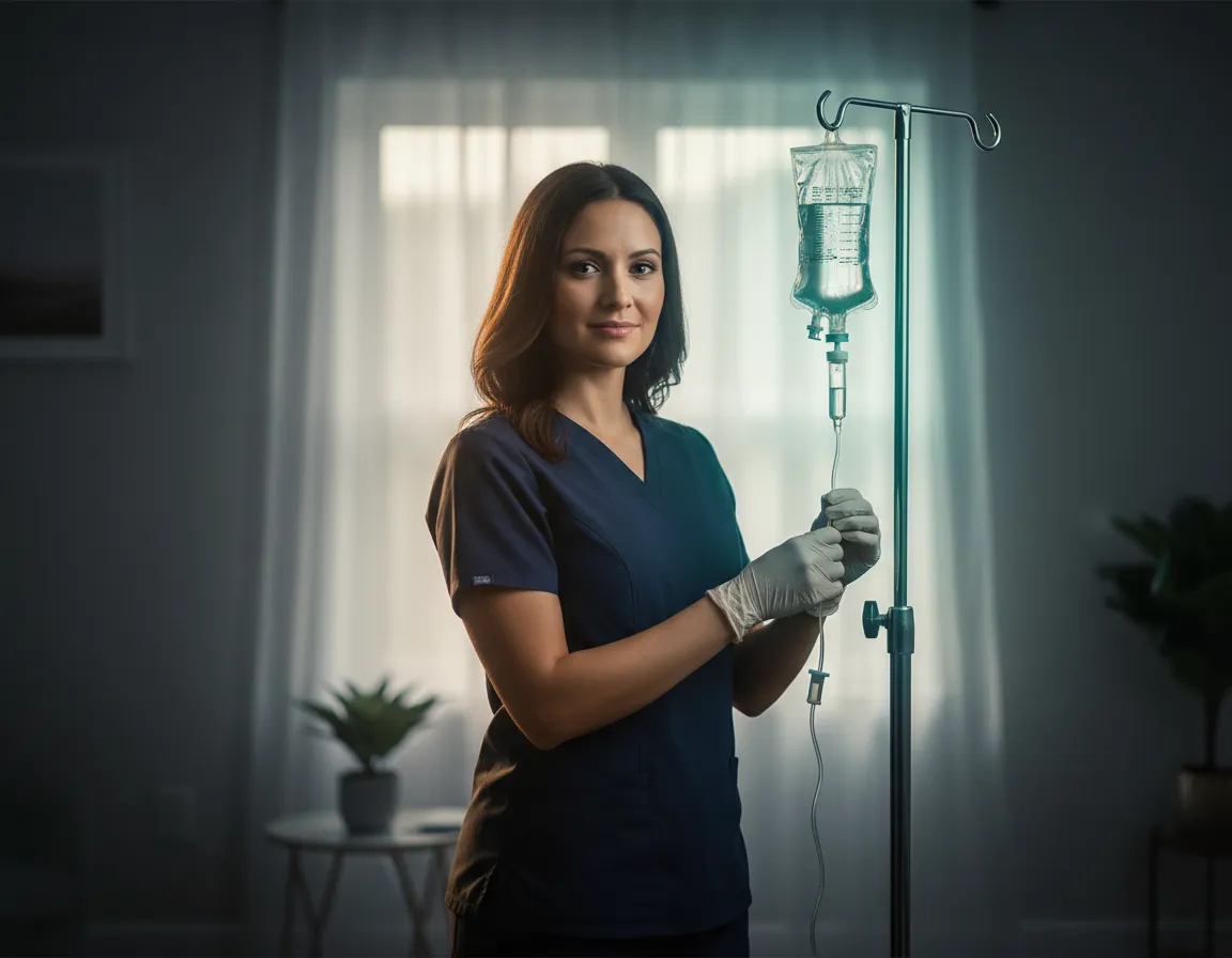 Registered Nurse preparing mobile infusion therapy