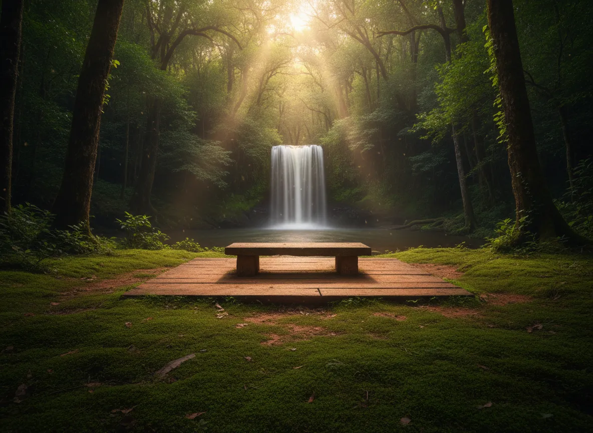 A quiet meditation spot near a flowing private waterfall