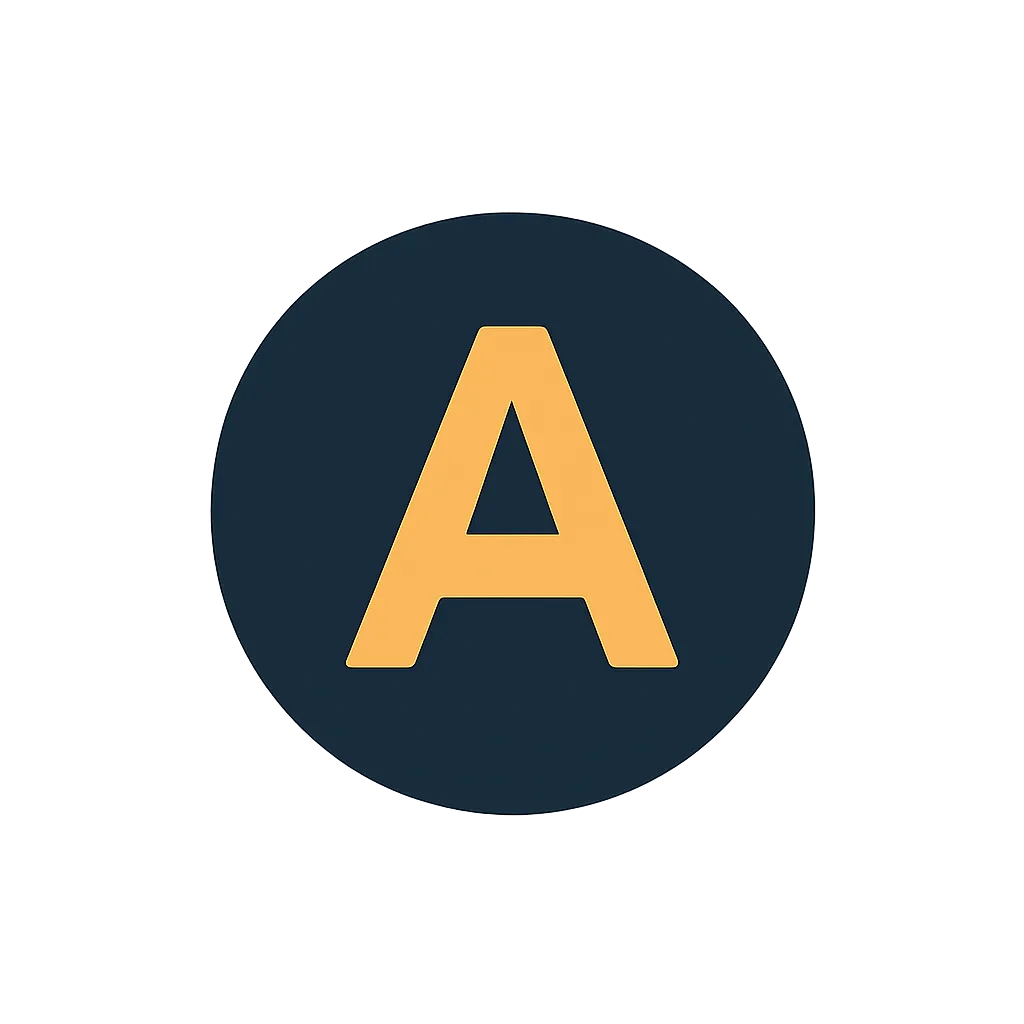 Round avatar with a letter 'A' inside, representing the brand logo