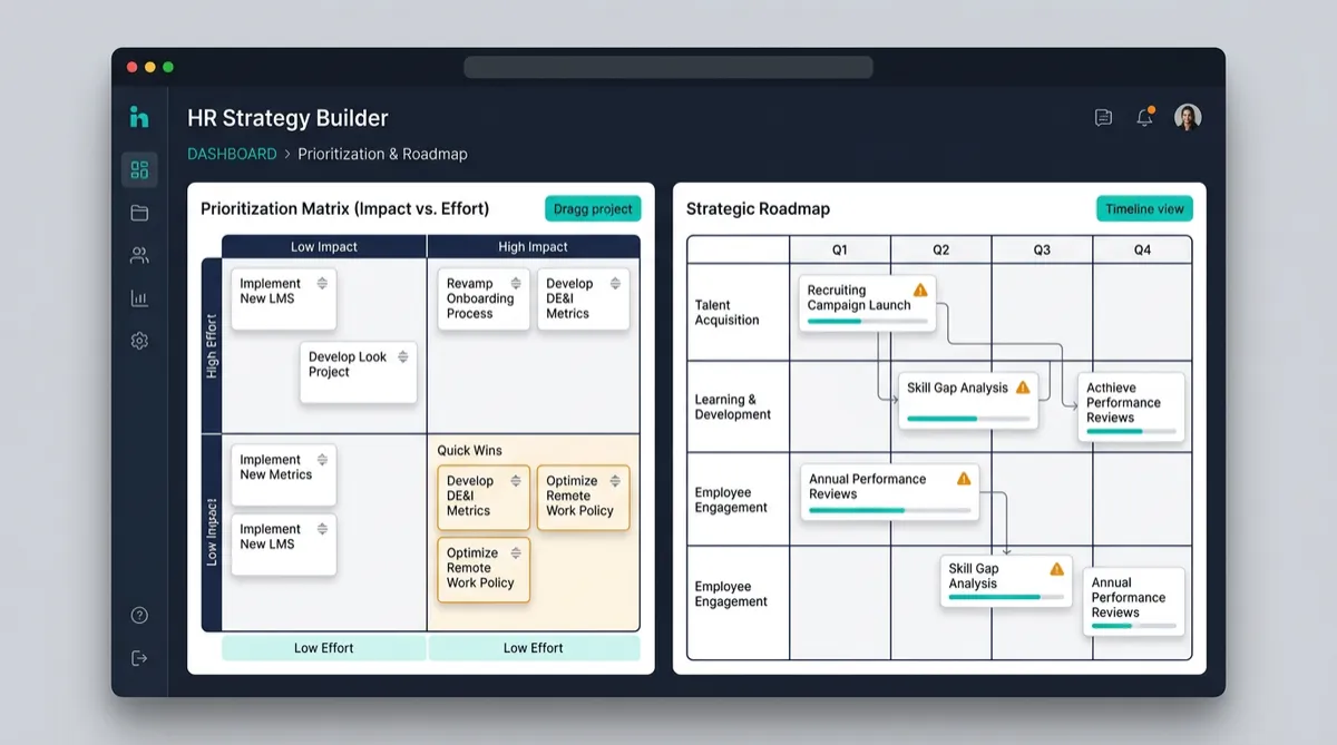 HR Strategy Builder prioritization matrix and strategic roadmap canvas