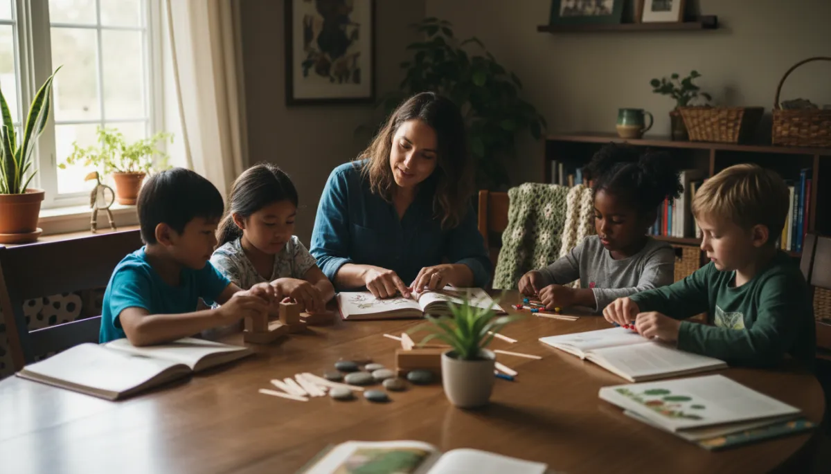 Parent-led learning circle with students in a cozy classroom setting