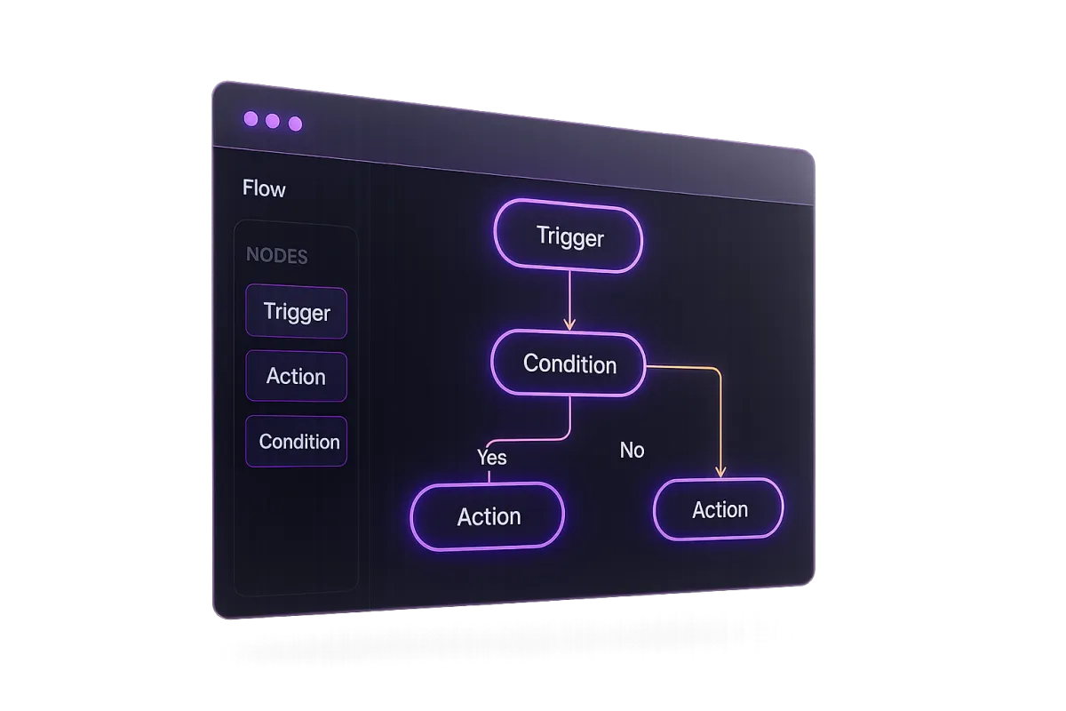 Synapse Flow Visual Workflow Builder with Glowing Nodes