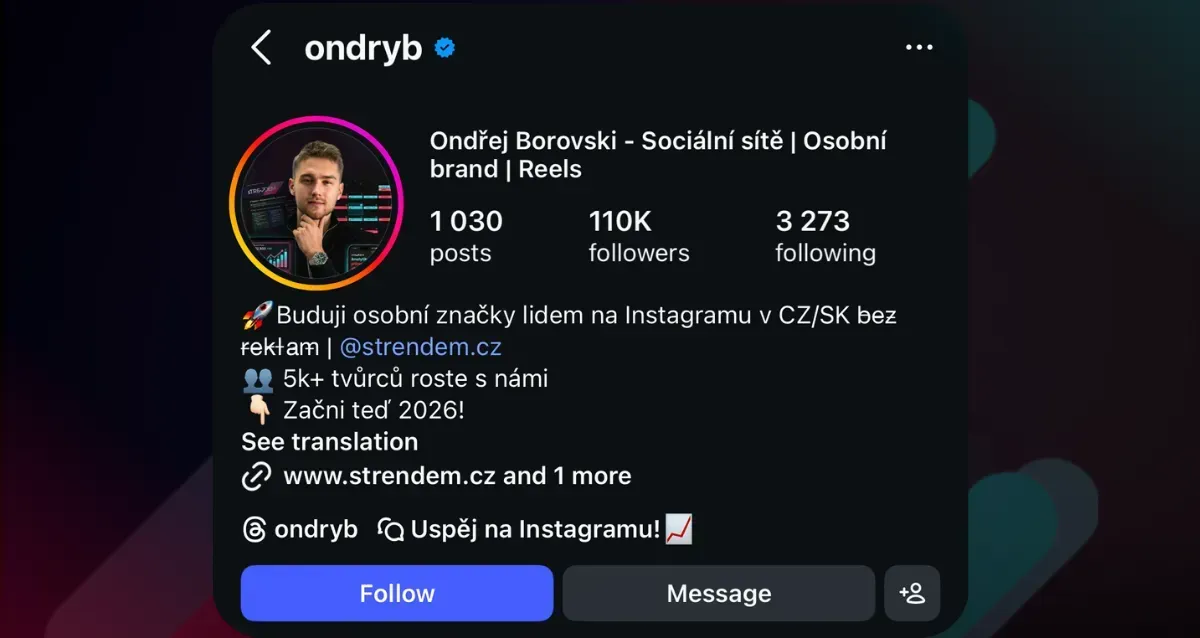 Instagram profile Ondřej Borovski
