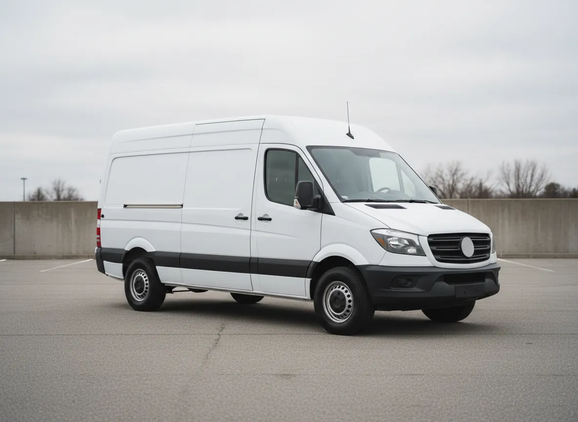 Unwrapped commercial van before vehicle graphics