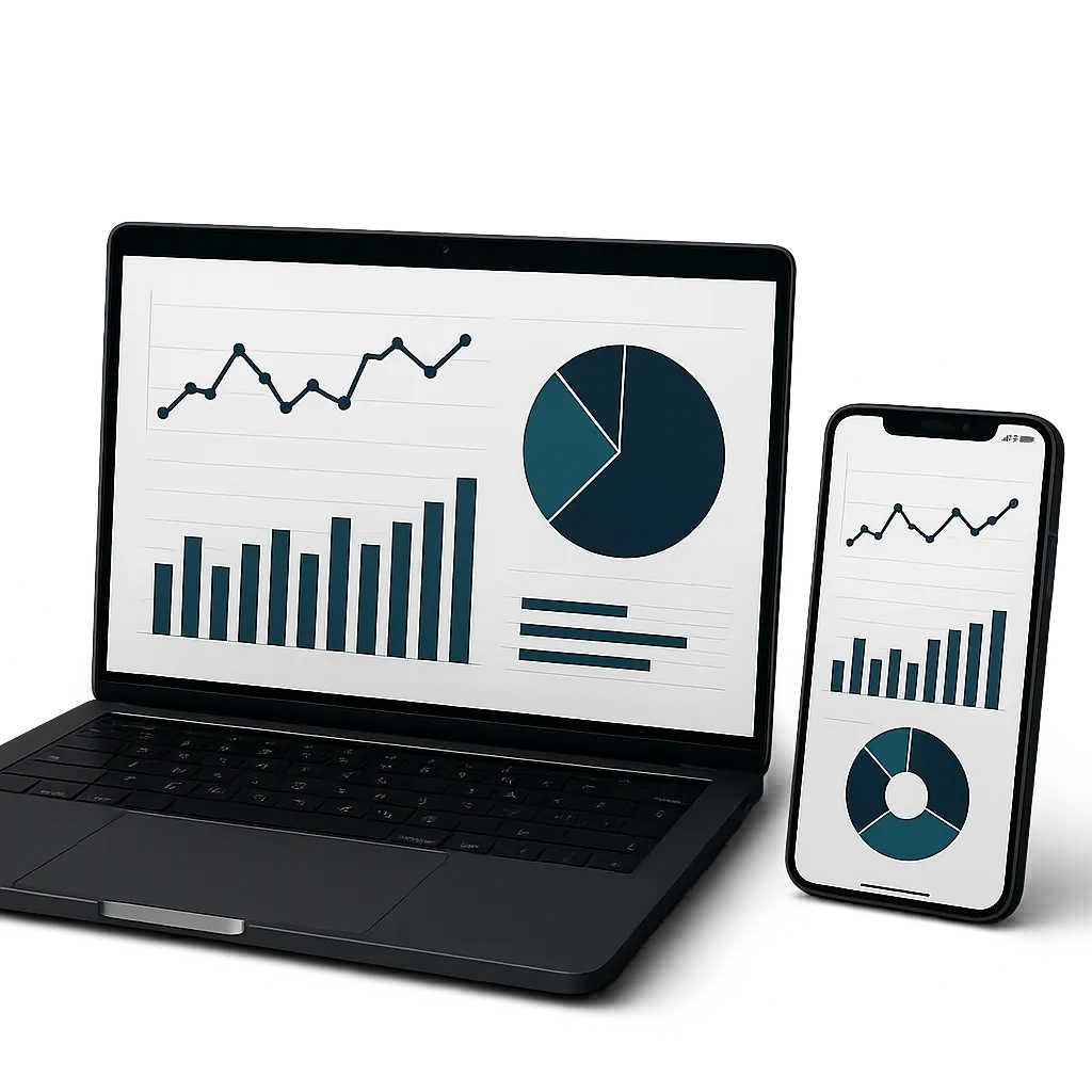 Transparent cutout mockup of high-end advisor website interface rendered cleanly on modern laptop and mobile devices with no people