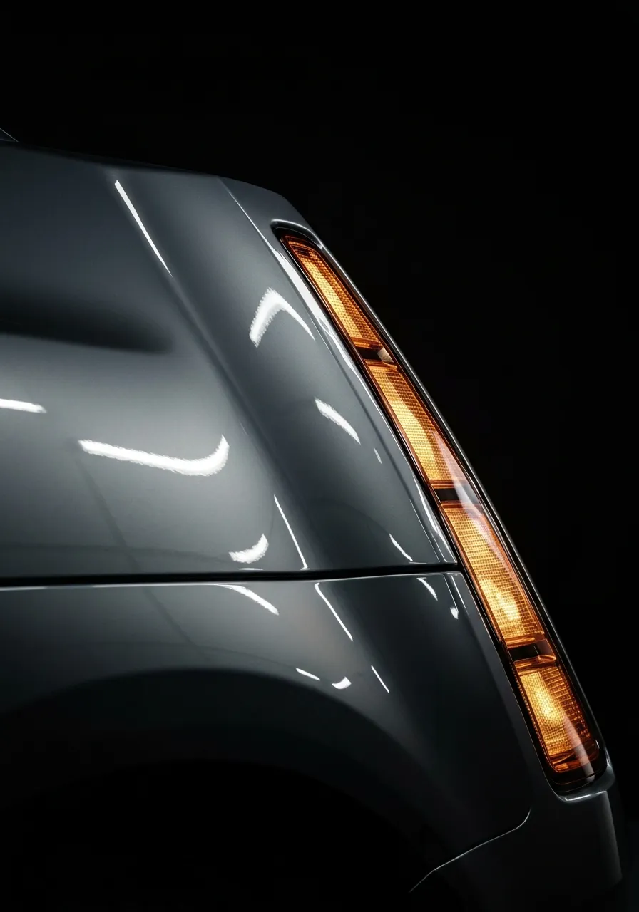 High-contrast automotive photograph displaying a glossy restored finish