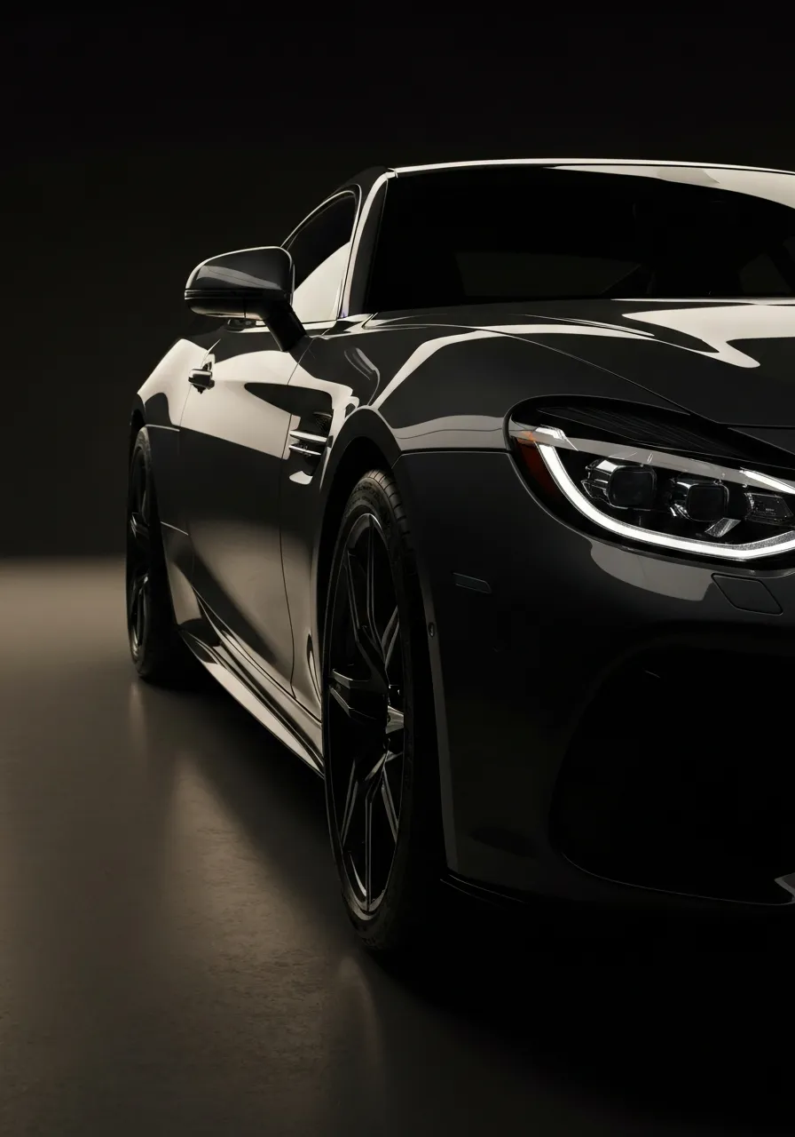 Premium editorial photo showing a pristine car exterior reflection