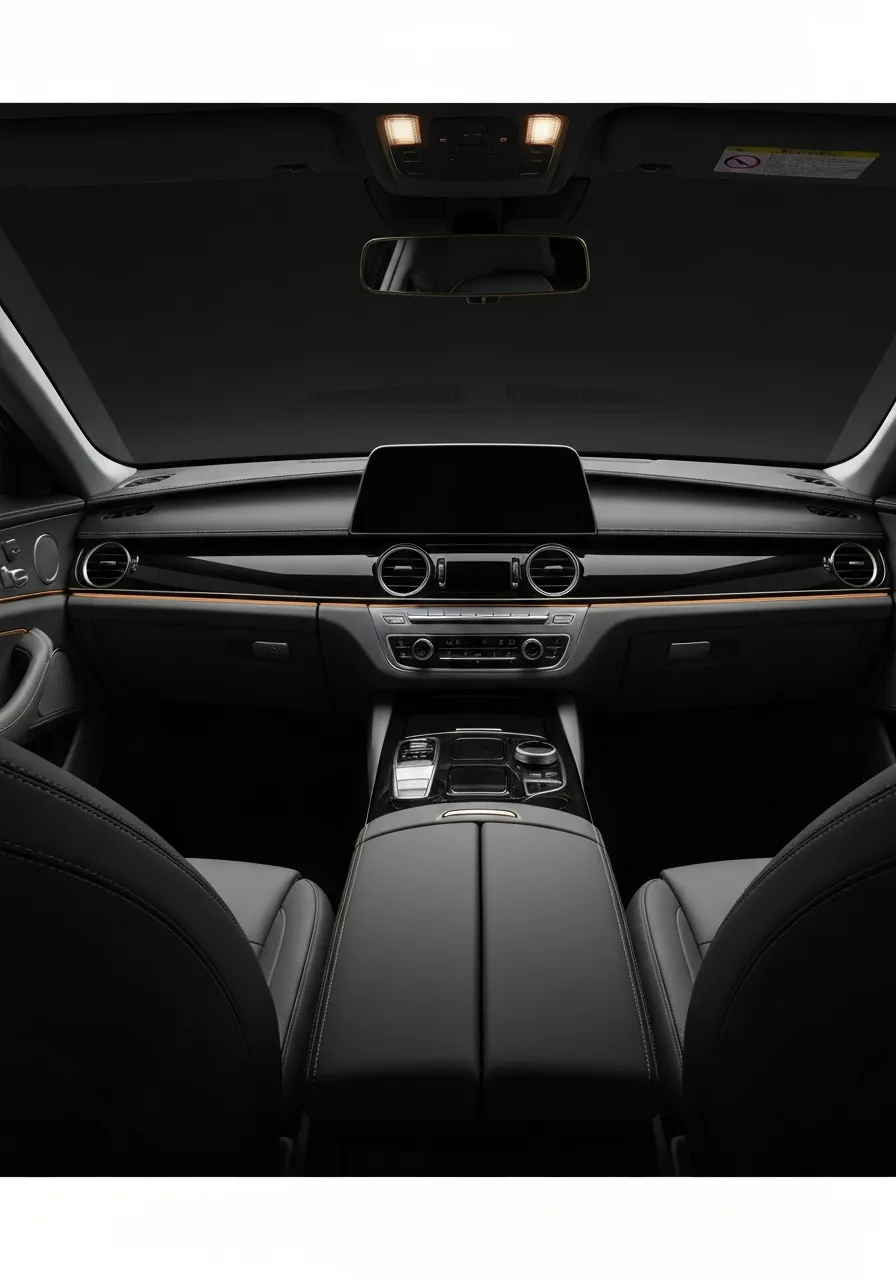 Pristine luxury car interior showing immaculate leather and dashboard detailing