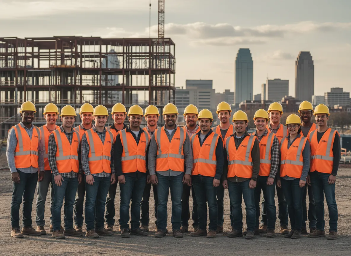 SWD participants and staff standing together at a job site in Kansas City