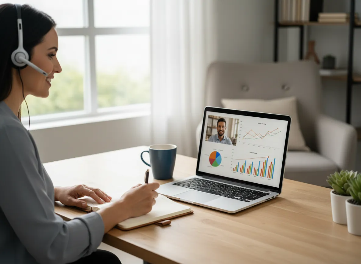 Financial advisor on video call with client reviewing financial plan