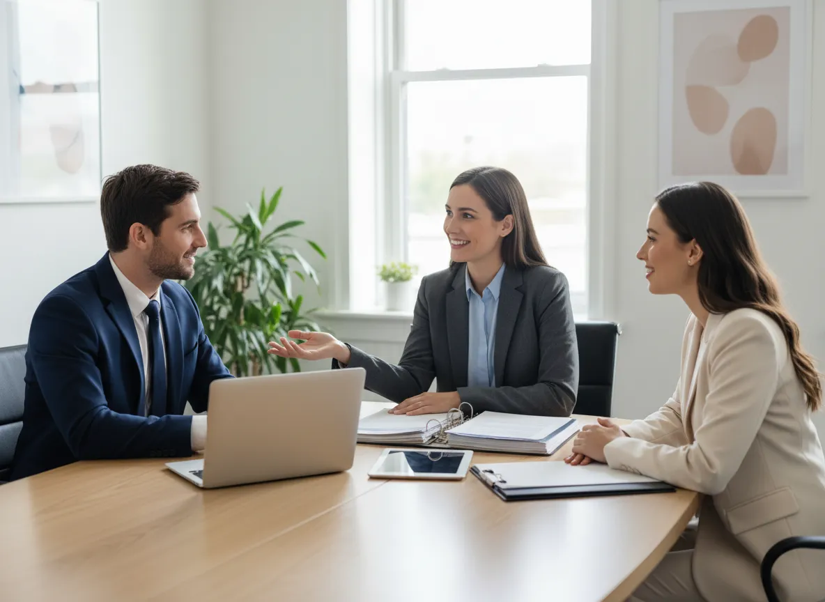 New accounting client onboarding meeting with advisor reviewing documents