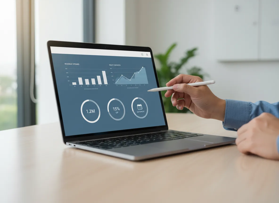 Accounting dashboard with charts and financial analytics on laptop screen