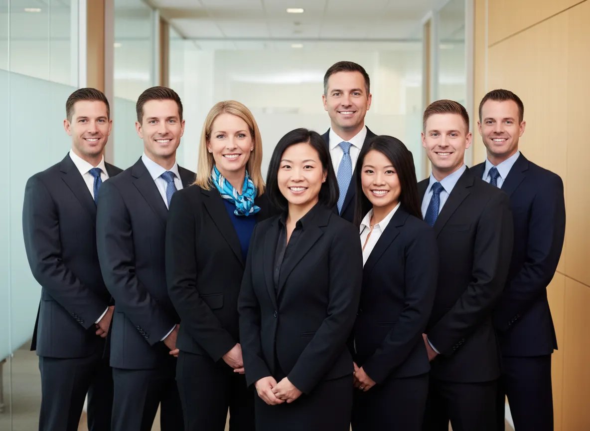 Professional team of certified public accountants standing together in office