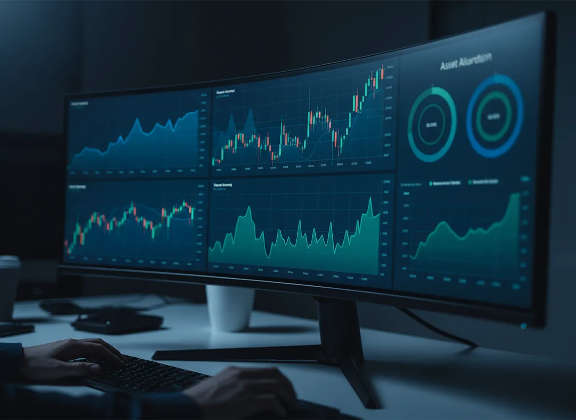 Close-up of financial charts, graphs, and data-driven investment analysis on a modern screen.