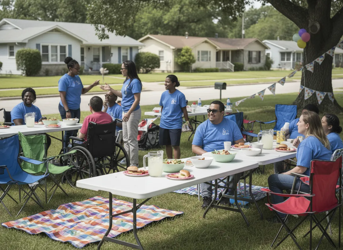 Residents and staff enjoying an outdoor community event
