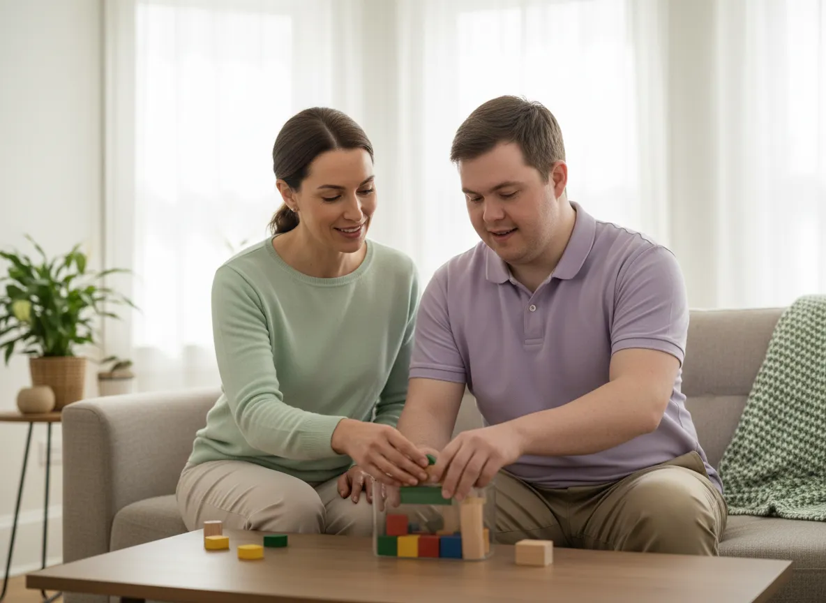 Caregiver supporting a resident in a home setting